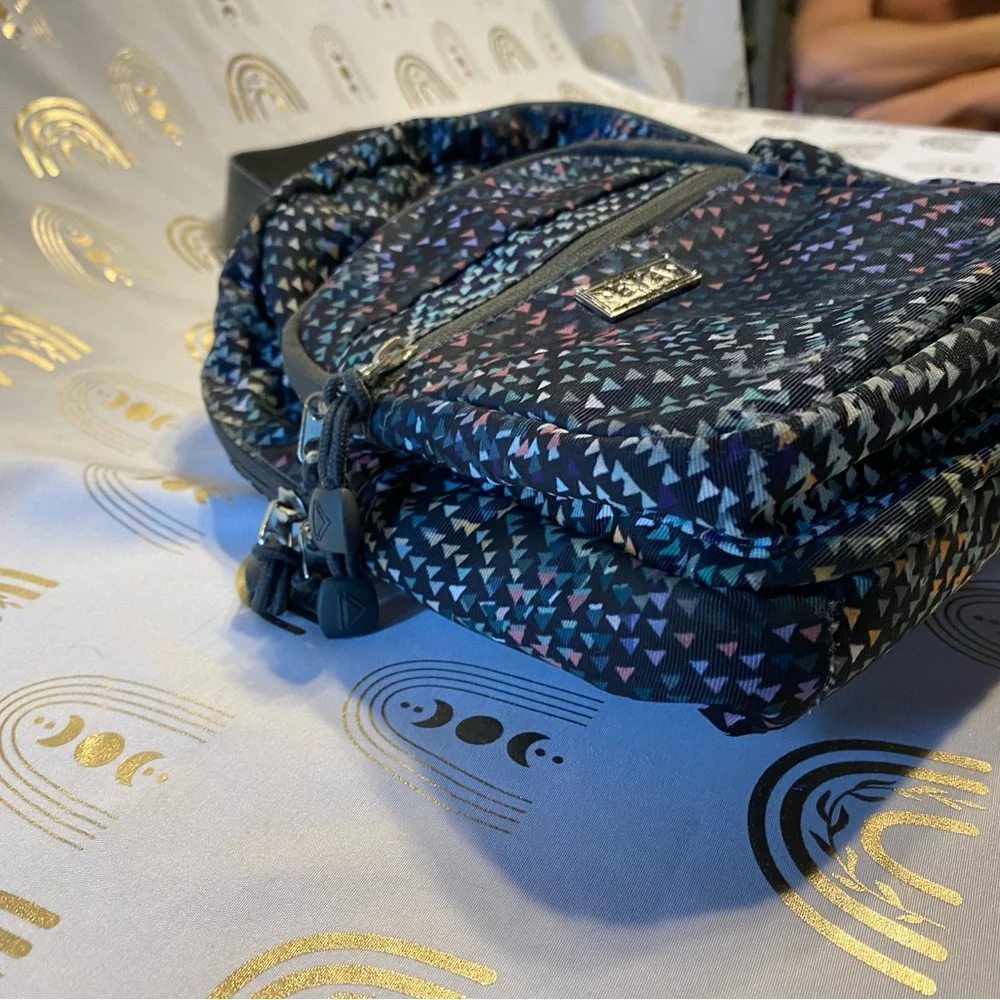 Stylish Blue and Black Geometric Backpack with Reflective Finish
